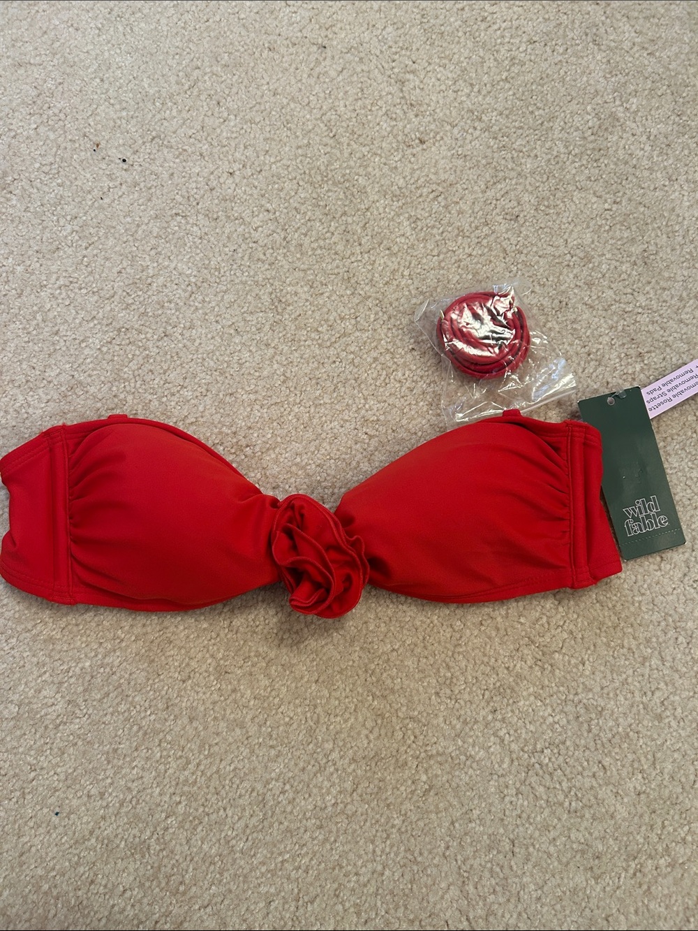 wild fable Red Strapless Bandeau Bikini Top with Rosette